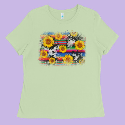 Serape Cowhide Sunflower Background Ladies Tee Designed By Adodesignshop