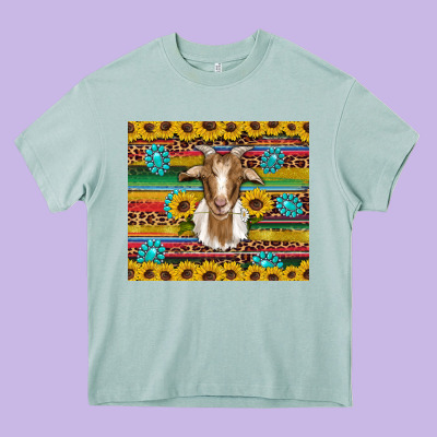 Goat Sunflowers Gemstones Serape Leopard Glitter Heavy Core Tee Designed By Artiststas