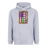 Heather Grey mardi gras usa flag leopard Heavyweight Hoodie - OliviaCreatesArt