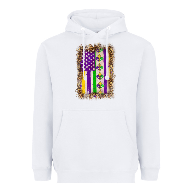 Mardi Gras Usa Flag Leopard Heavyweight Hoodie by OliviaCreatesArt | Teevron