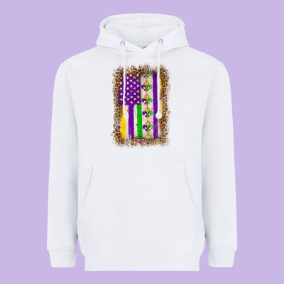 Mardi Gras Usa Flag Leopard Heavyweight Hoodie Designed By Oliviacreatesart