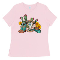 Bubblegum Pink wheel bull skull western cowboy Ladies Tee - AdoDesignShop