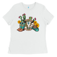 White wheel bull skull western cowboy Ladies Tee - AdoDesignShop