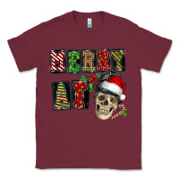 Burgundy Merry af skeleton messy bun Classic Tee - NancyCooperArtShop