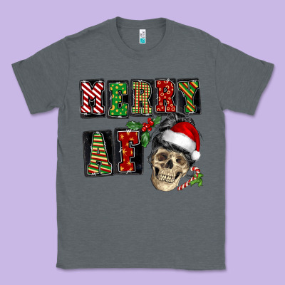 Merry Af Skeleton Messy Bun Classic Tee Designed By Nancycooperartshop