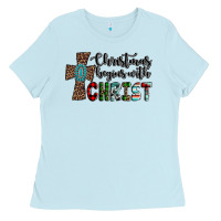 Baby Blue christmas begins with christ Ladies Tee - AdoDesignShop