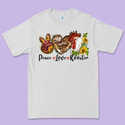 Peace Love Rooster With Sunflowers Premium Tee Designed By Lillyallendesigns