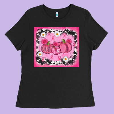 Breast Cancer Pumpkins Ladies Tee Designed By Adodesignshop