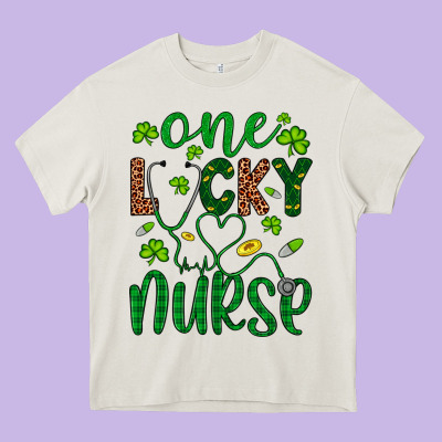 Leopard Glitter One Lucky Nurse Heavy Core Tee Designed By Artiststas