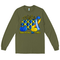 Army Green october we wear blue and yellow with pumpkins Long Sleeve Tee - Artiststas