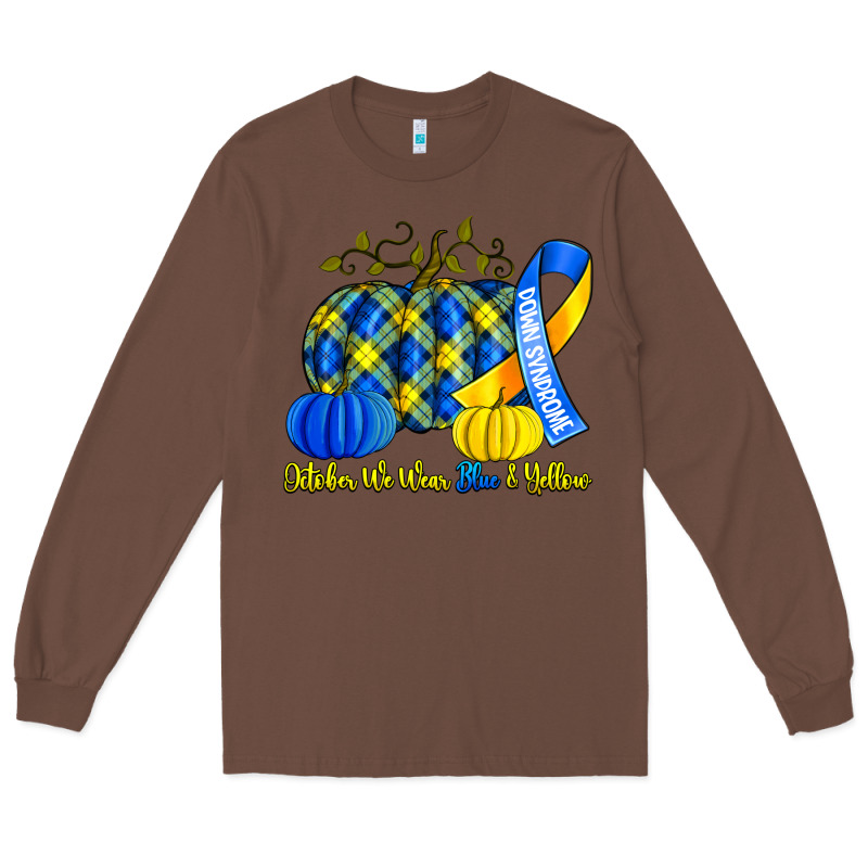 October We Wear Blue And Yellow With Pumpkins Long Sleeve Tee by Artiststas | Teevron