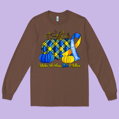 October We Wear Blue And Yellow With Pumpkins Long Sleeve Tee Designed By Artiststas