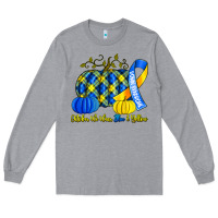 Heather Grey october we wear blue and yellow with pumpkins Long Sleeve Tee - Artiststas