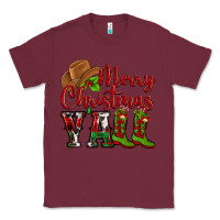 Burgundy Merry Christmas Y'all Cowboy Classic Tee - MaliasSmallBusiness
