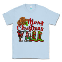 Dusty Blue Merry Christmas Y'all Cowboy Classic Tee - MaliasSmallBusiness