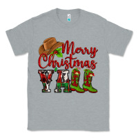 Heather Grey Merry Christmas Y'all Cowboy Classic Tee - MaliasSmallBusiness