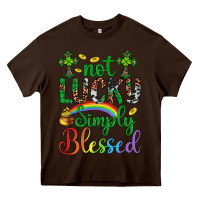 Chocolate Brown Western St. Patrick's Day Cross Not Lucky Simply Blessed Heavy Core Tee - Artiststas