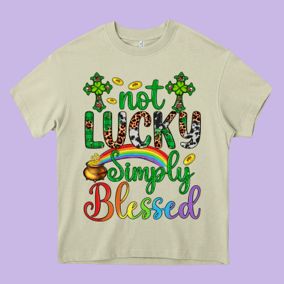 Western St. Patrick's Day Cross Not Lucky Simply Blessed Heavy Core Tee Designed By Artiststas