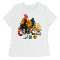 White cluck it coop animals hen and chick aztec serape leopard Ladies Tee - Artiststas