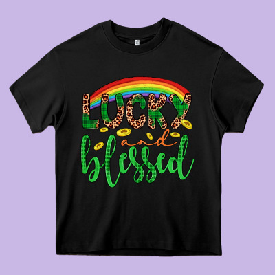 Western St. Patrick's Rainbow Lucky And Blessed Heavy Core Tee Designed By Artiststas