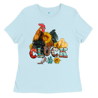 Baby Blue cluck it coop animals hen and chick aztec serape leopard Ladies Tee - Artiststas