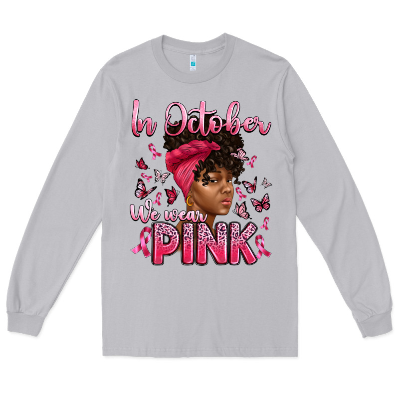 In October We Wear Pink With Afro Woman Long Sleeve Tee by Artiststas | Teevron