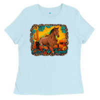 Can't Be Tamed Horse With Sunflowers Turquoise Gemstone Western Sunset Ladies Tee | Teevron