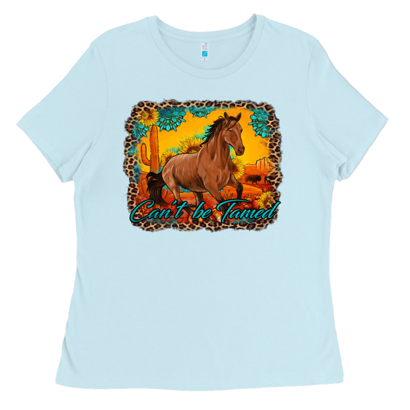 Can't Be Tamed Horse With Sunflowers Turquoise Gemstone Western Sunset Ladies Tee by Artiststas | Teevron