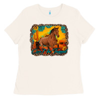 Bone can't be tamed horse with sunflowers turquoise gemstone western sunset Ladies Tee - Artiststas