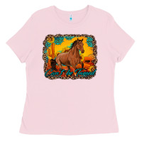 Bubblegum Pink can't be tamed horse with sunflowers turquoise gemstone western sunset Ladies Tee - Artiststas