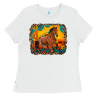 White can't be tamed horse with sunflowers turquoise gemstone western sunset Ladies Tee - Artiststas
