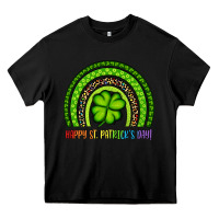 Black Happy St. Patrick's Day Shamrock Rainbow Heavy Core Tee - Artiststas