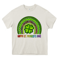 Cream Happy St. Patrick's Day Shamrock Rainbow Heavy Core Tee - Artiststas