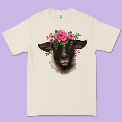 Suffolk Ewe Sheep With Floral Headdress Premium Tee Designed By Barkaloodesign