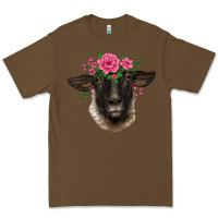 Cacao suffolk ewe sheep with floral headdress Premium Tee - BarkalooDesign