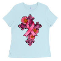 Baby Blue breast cancer cross Ladies Tee - AdoDesignShop
