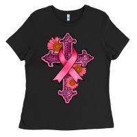 Black breast cancer cross Ladies Tee - AdoDesignShop