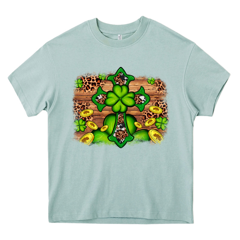 Western Shamrock Cross Leopard Background Heavy Core Tee by Artiststas | Teevron