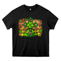 Black Western Shamrock Cross Leopard Background Heavy Core Tee - Artiststas