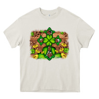 Cream Western Shamrock Cross Leopard Background Heavy Core Tee - Artiststas