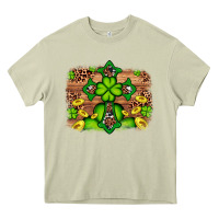 Mossy Western Shamrock Cross Leopard Background Heavy Core Tee - Artiststas