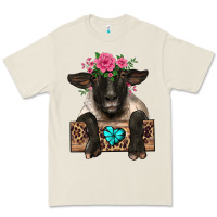 Bone suffolk ewe peeking with floral headdress Premium Tee - BarkalooDesign