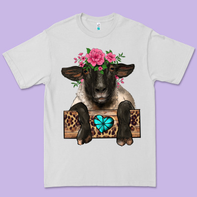 Suffolk Ewe Peeking With Floral Headdress Premium Tee Designed By Barkaloodesign