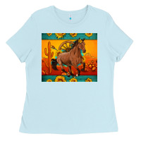 Baby Blue western sunset galloping horse sunflower Ladies Tee - Artiststas