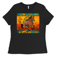 Black western sunset galloping horse sunflower Ladies Tee - Artiststas