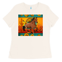 Bone western sunset galloping horse sunflower Ladies Tee - Artiststas