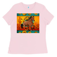 Bubblegum Pink western sunset galloping horse sunflower Ladies Tee - Artiststas