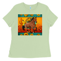 Matcha western sunset galloping horse sunflower Ladies Tee - Artiststas