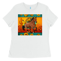 White western sunset galloping horse sunflower Ladies Tee - Artiststas