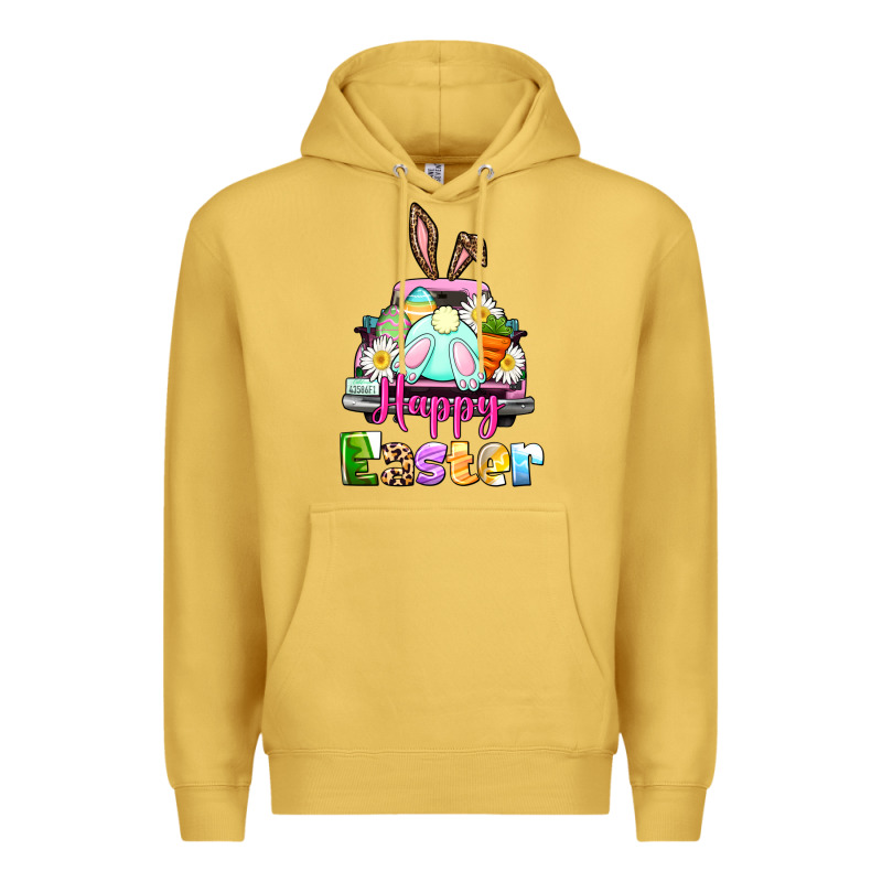 Bunny Happy Easter Truck Premium Hoodie by CowGirlArtShop | Teevron